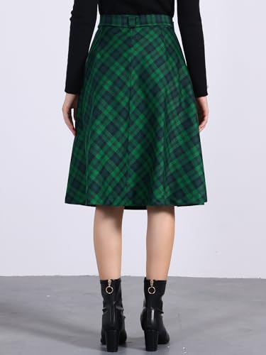 Allegra K Women's Tartan Plaid High Waist Belted Vintage A-Line Midi Skirt4