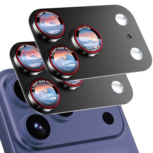 Image of HelloDeere 9H High-alumina Tempered Glass Camera Lens Protector for iPhone 17 Pro Max Lens , Military-Grade Shatterproof with Strong Adsorption, Full Coverage Case-Friendly Cover (Black, iPhone 17 Pro Max - 2 Pack)