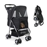 Mobiclinic® pets, Passeggino per cani, Ideale di piccola taglia e anziani, Zuma, Fino a 15 kg, Ruote con freni 360°, Cestino xxl, 3 finestre cerniera zanzariera, Portabicchieri (nero)