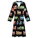 Fashion Spa Bath Robe for Men, Long Sleeves Full Length Robes Lightweight Cartoon Train Black Bathrobe with Belt