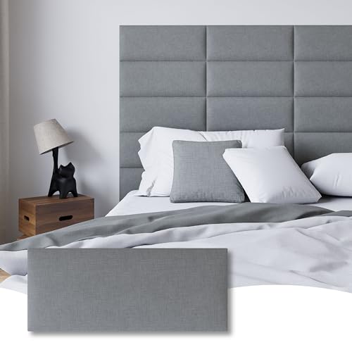 Peel and Stick Upholstered Wall Mounted Headboard Queen Size, 9 Panels Tufted Fabric Headboard,Wall Mounted Headboards, Interior Wall Panels for Bedroom, 10"x24" Dark Grey