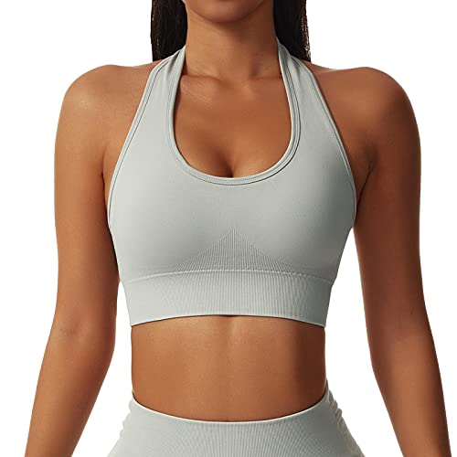 Generisch Soutien Gorge Sport Dos Nu Fitness Bustier Femme Rembourré Push Up Bra Sans Armature Sport Bra Top Yoga Soutien Moyen Entraînement, gris, L