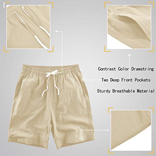 Ltifone Mens Casual Shorts Elastic Waist 7" Inseam With Drawstring Slim Fit Summer Pants With Pockets(Khaki,L) #TOP1