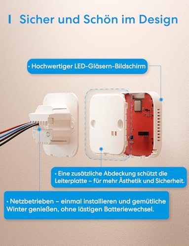 Meross Thermostat Matter Heizungsthermostat Heizung Smart Digital WLAN Raumthermostat für Fußbodenheizung & Boiler, Intelligente Wandthermostat kompatibel mit Alexa, Siri & Google, weiß