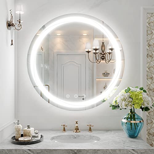 Lovespejo Round Led Bathroom Mirror 24 Inch Front Lit Smart Mirror With Lights, Wall Mounted Anti-Fog Led Vanity Mirror, 3 Color, Dimmable, Memory, Smart Touch Button, Shatter-Proof, Ip64 #TOP25