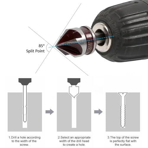 GYSRXS 5 Stück Senker Bohrer Set für Metall 82° 5-Schneidiges Senker Bit Kegelsenker mit 1/4 Zoll Sechskantschaft Verwendet für Metalle Mittlerer Härte, Holz, PVC