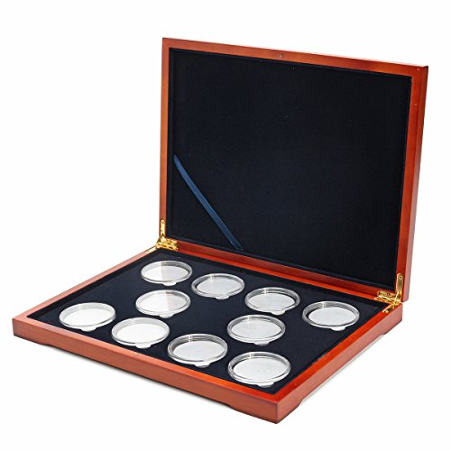 CocinaCo Rectangle Oak Coin Storage Case 10 Coins Organizer Holder NGC PCGS Grade Collection Display Box