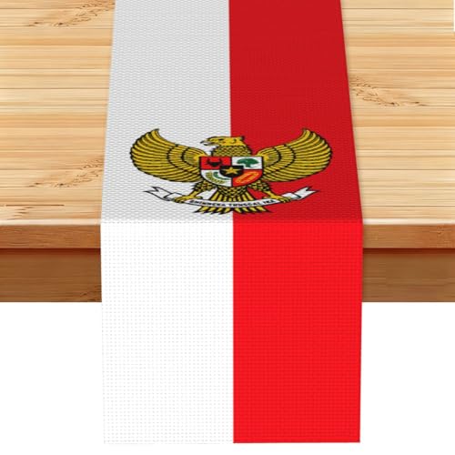 Table Runner 13x72in, Indonesia Indonesian Vintage National Flag Washable Table Decoration for Kitchen Wedding Home Party Decor
