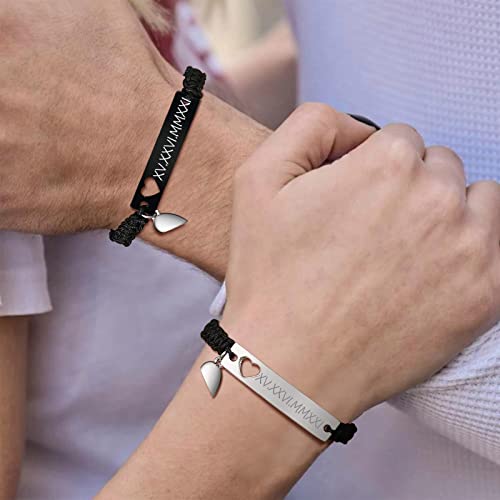 Xuanpai Personalized Handmade Braided Rope Id Plate Couples Bracelets For Women Men Friendship (Couple（Hollow Heart) #TOP3