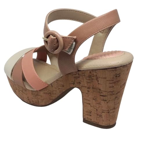 Sandália Modare Plataforma Salto Grosso 7165.113 Creme/Pêssego/Nude