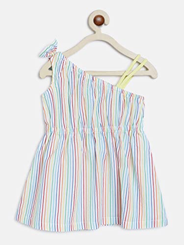 Image of Nautinati Baby Girls Fit & Flare Dress with Single Shoulder Strap and Assymetric Neckline | Age 0-3 Years