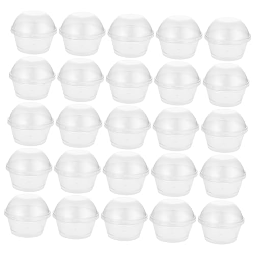 BAZEITFLOW 25セット クリアケーキカップ 蓋付き 使い捨て デザートカップ 食品 素材 耐久性あり ケーキ見せ用 日常便利 収納
