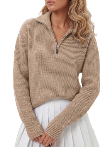 Image of LYANER Women's Quarter Zip Pullover Sweater Casual V Neck Collared Knit Fall Winter Outfit Clothes