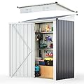 Quictent 5x3 FT Outdoor Storage Shed, Metal Garden Tool Shed with 2-Way Sloping Roof & 28" Wide Lockable Door, Waterproof Galvanized Steel for Backyard Garden Patio Lawn, Dark Gray