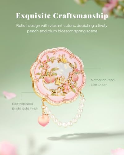 Imperblooms Peach Orchard Compact Mirror with Pearl Chain, Pink Gift — view 2