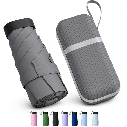 Image of REXERA UV Travel Mini Folding Ultra Compact pastel Umbrella with Hard Case, Manual Open 6 Ribs Lightweight Premium Portable, Windproof Small Sun & Rain Pocket Umbrella for Men and Women- Use in Rain & Summer