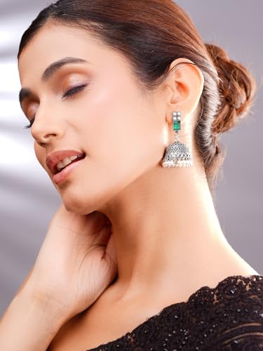 Image of Rubans Jhumka Earrings Oxidised Trendy Jewellery Gift for Women & Girls