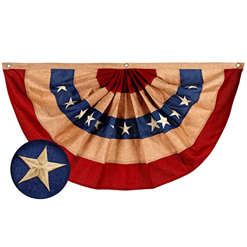 G128 Usa Tea Stained Pleated Fan Flag 3X6Ft Burlap Embroidered Polyester Stars And Stripes #TOP15