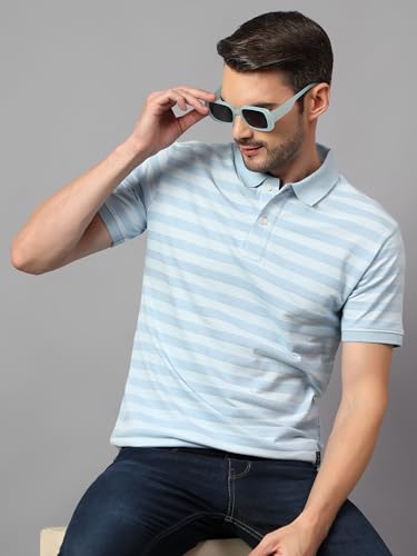 Image of Cantabil Regular Fit Striped Polo Neck Half Sleeve Casual T-Shirt for Men | Half Sleeves Polo Neck T-Shirts for Men | Mens Polo Neck T-Shirt (P MTSH00466)