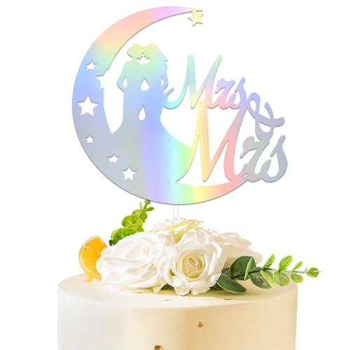 Mrs & Mrs Cake Topper Lesbian Bachelorette Party Decorations Lesbian Wedding Cake Decoration For Gay Bridal Shower Decor Sign Holographic Glitter