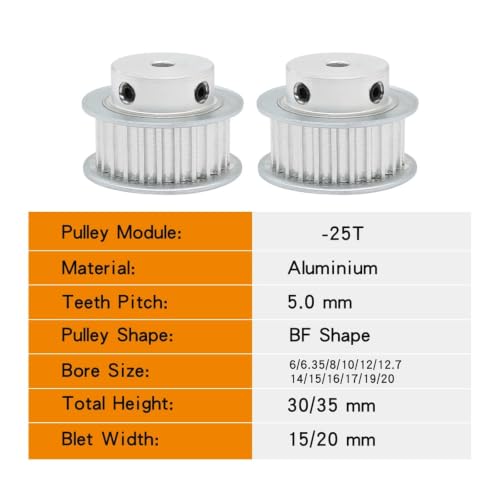 Polea de distribución 25T con ancho de 16mm hecha en aluminio ligero para ejes de 6.35mm 3