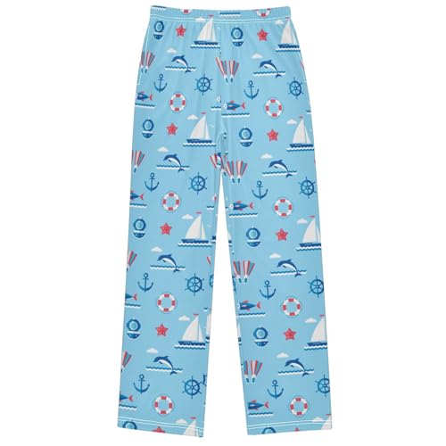 Boy's Pj Pants Ocean Sailboat Dolphin Anchor Lounge Bottoms Elastic Kids Sweatpants Joggers with Pockets Size 6-14