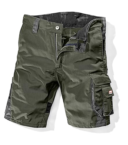 Willax Bullstar WORXTAR 1043-0-301-44 Work Shorts (Colour Olive/Black, Size 44, with Elasticated Waistband, Two Pockets, Modern Workwear)