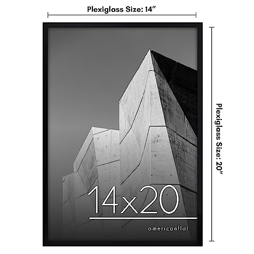 Americanflat 14x20 Picture Frame with Polished Plexiglass - Streamline Collection - Thin Border Picture Frame for Wall Display - Hanging Hardware Included - Black