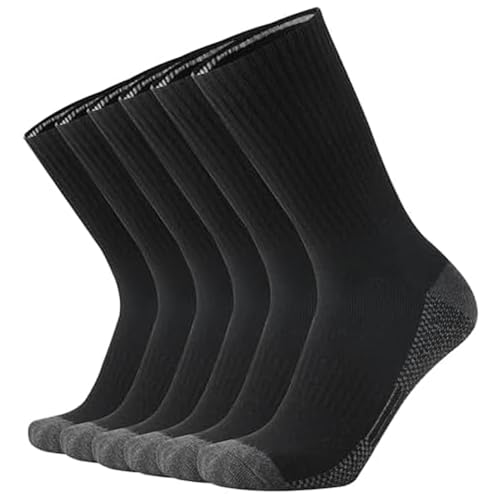 ONKE Max Full Cushion Crew Socks for Men M-XXL Athletic Work Boots Heavy Duty Steel Toe Thick Warm Moisture Wicking Control(Black M)
