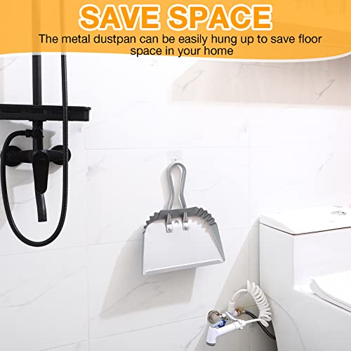 mumufy 4 pack 12 inch heavy duty metal dustpan large wide dust pans for household handheld wide scooper and debris cleaning tool ideal for home and commercial use silver