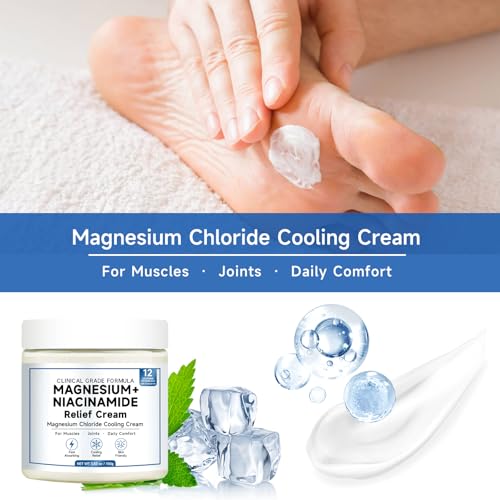 Kaminii Magnesium Niacinamide Relief Cream - Magnesium Cream for Joints, Leg, Foot, 12 Ingredients for Relief, Fast Acting Cooling Formula, Lightweight, Non-greasy -1PC