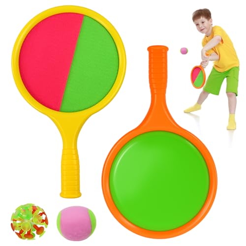 WEFHEF Juego de lanzar y Atrapar Pelotas, Incluye 2 Raquetas y 2 Tipos de Bolas, Juego de Pelota de Captura, Juego de Bolas de Atrapar, Juegos de Playa para Niños para Jardín, Césped, Piscina