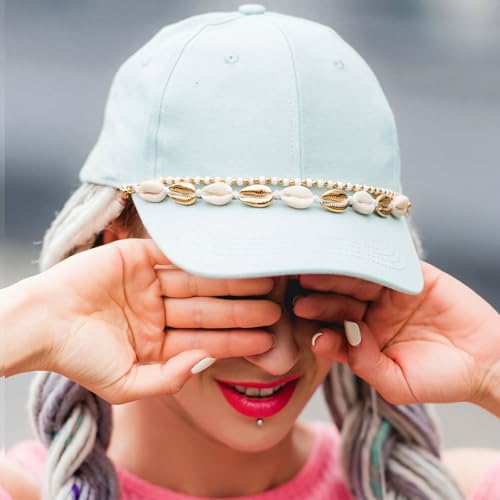 Image of Geyoga 9 Pcs Trucker Hat Chains Trucker Hat Charms Women Man Bill Decoration Detachable DIY Metal Chain for Mesh Baseball Cap(Gold White,Starfish Seashells)