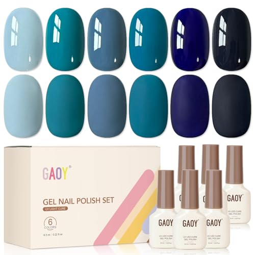 GAOY Navy Blue Gel Nail Polish Set, 6 Colors, Blue Range