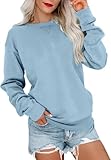 VIGVAN Damen Sweatshirt Pullover Elegant Basic Langarmshirt Rundhals Baumwolle Pulli Herbst Winter Casual Oberteile Langarm Tops (Hellblau, XL)