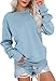 VIGVAN Damen Sweatshirt Pullover Elegant Basic Langarmshirt Rundhals Baumwolle Pulli Herbst Winter Casual Oberteile Langarm Tops (Hellblau-1, L)