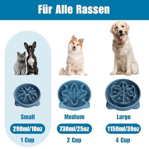 Antischlingnapf Hunde Klein, 16.3cm Anti Schling Napf Hundenapf Futternapf für Katzen und Kleine Hunde (S, Blau)