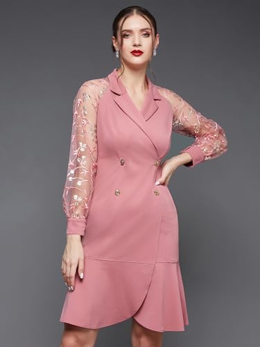 Image of Miss Chase Womens Bodycon Square Puff Sleeve Solid Lace Overlaid Ankle Length Dress