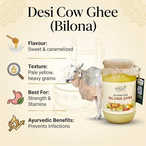 Image of Purity Harvest Premium A2 Desi Cow Ghee 5 litre | A2 cow ghee bilona method Cultured Cow Desi Ghee 5 kg| 100% Grass-Fed & Cultured Curd Ghee | Pure, Natural & Healthy Desi Bilona Cow Ghee| Danedar Texture | Ideal for Cooking & Puja | Stainless Steel Dolchi | Lab Tested