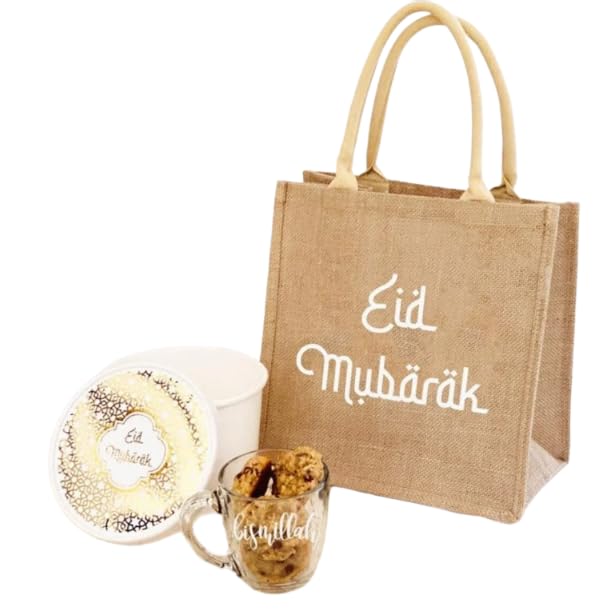 Al-Muallim Books 21x15x23cm Linen Eid Mubarak Tote Bag | Stylish Ramadan Shopping & Gift Bag