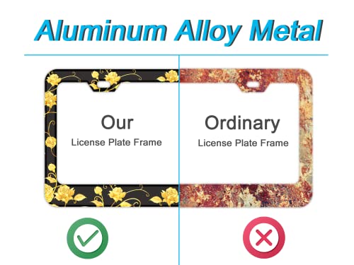 License Plate Frame With Personalized Yellow Rose Flower Designed, License Plate Holder Made Of Premium Aluminum Alloy, Cars Decor With 2 Holes And Screws Fits Standard Us Vehicles Size: 12.2 X 6 Inch #TOP3