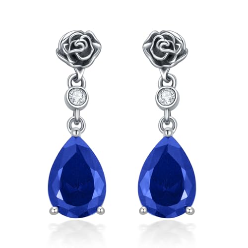 Boucles d'oreilles saphir bleu argent 925 rétro pierre de naissance septembre femme