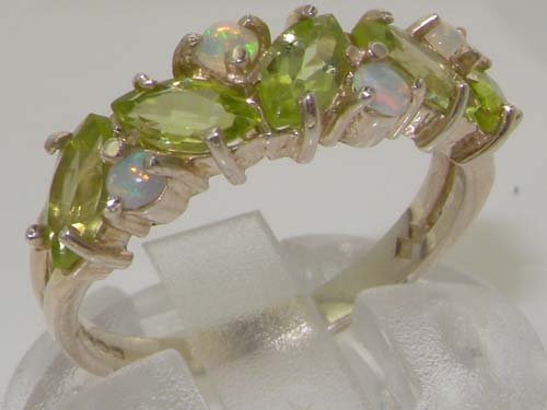 925 Sterling Silver Real Genuine Peridot & Opal Womens Eternity Engagement Ring - Size 6 #TOP1