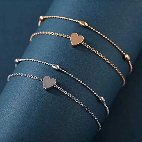 Feskive Layered Ankle Bracelets For Women 18K Gold Plated Dainty Fishbone Snake Chain Fine Bead Paperclip Peach Heart Anklets For Women Waterproof Minimalist Simple Anklets For Teen Girls Fashion Summer Jewelry Anklet For Women #TOP5