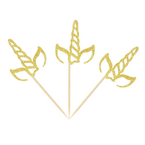 Ercadio 24 Pack Unicorn Horn Cupcake Toppers Gold Glitter Unicorn Cupcake Picks Decoration For Baby Shower Kids Birthday Party #TOP2