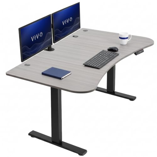 Image of VIVO Dark Gray 63 x 32 in Standing Desk, DESK-KIT-1B1G | Electric, Holds 220 lbs, Sit Stand Up, Height Adjustable, Home Office, Memory Presets, 1B Series, Black Frame
