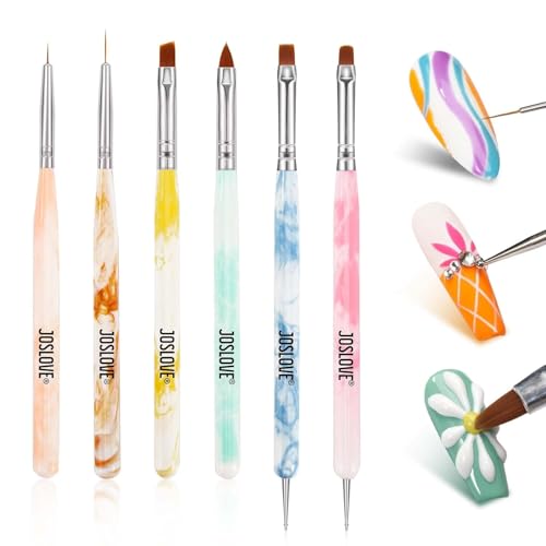 HiLemon Nail Brushes Set, 6PCS Nail Art Brushes for Nail Design Brush Painting Gel Nail Brush for Nail Extension Liner Dotting Tools