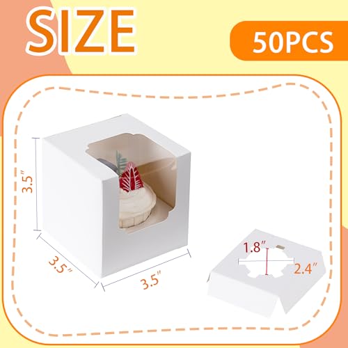 Image of BOOMIBOO 200 Pack Individual Cupcake Containers, Cupcake Boxes with Window, Food Grade Cupcake Holders with Inserts, Stackable Deep Cupcake Carrier (White)