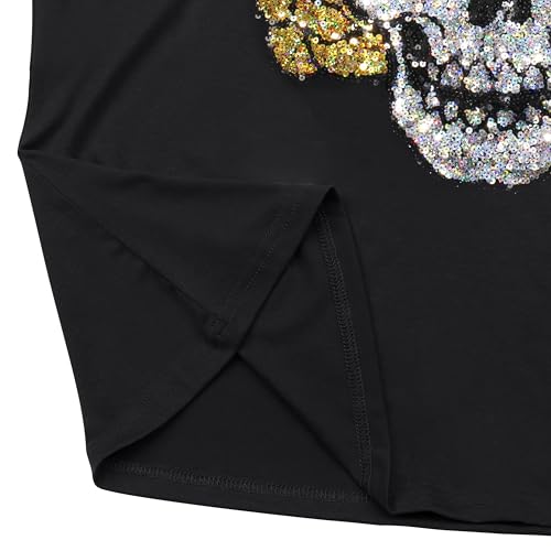 Image of PESION Womens Short Sleeve T-Shirt Sequined Tops O-Neck Funny Graphic Tees Blouse