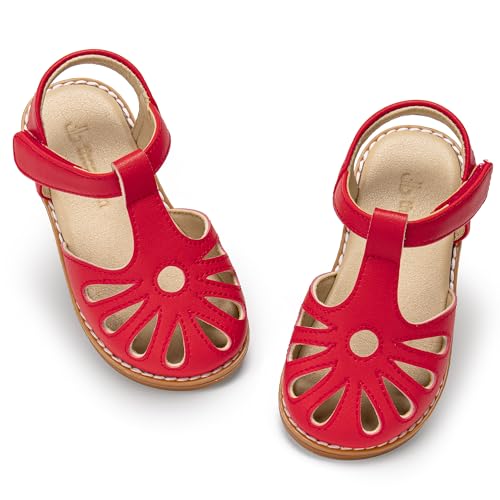 Image of THEE BRON Toddler Girls Closed-Toe Sandals Sweet Retro Cutout Summer Dress Shoes
